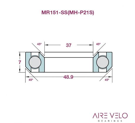 Ložisko hlavového zloženia ELVEDES | 1 3/8" | 37 x 48,9 x 7 - 45° x 45° | 1 pcs | MR151